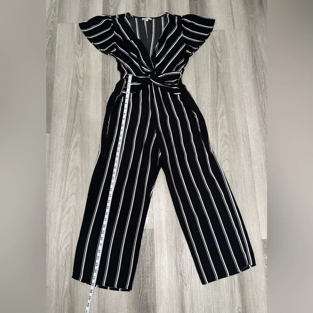 Charlotte Russe Striped Knot Front Wide-Leg Jumpsuit Black White Size S. - Picture 6 of 12